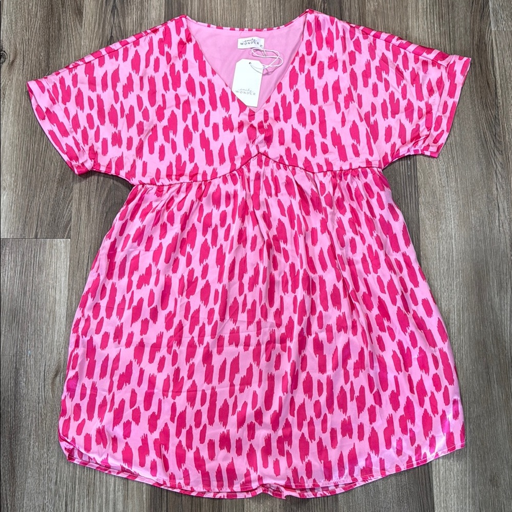 Emily Wonder Pink Abstract Babydoll Dress S | NWT Oversized Lined Feminine‎